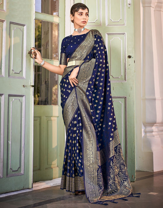 Navy Blue Banarasi Saree | Leemboodi