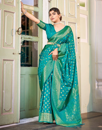 Turquoise Banarasi Saree | Leemboodi