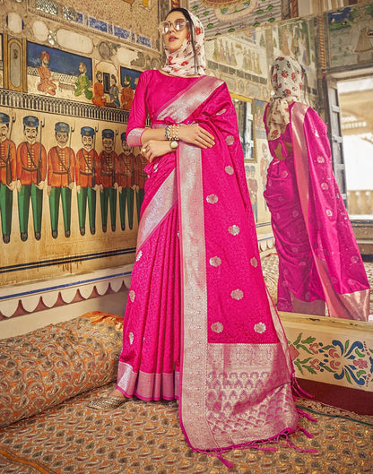 Rani Pink Silk Banarasi Saree | Leemboodi