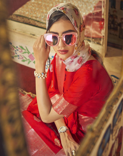 Red Silk Banarasi Saree | Leemboodi