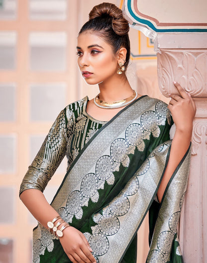 Dark Green Silk Banarasi Saree | Leemboodi