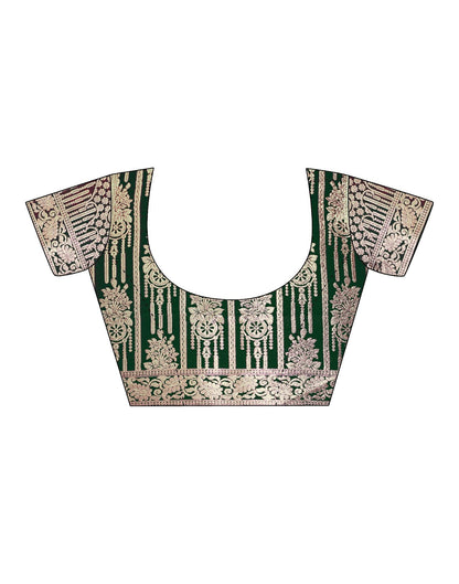 Dark Green Silk Banarasi Saree | Leemboodi