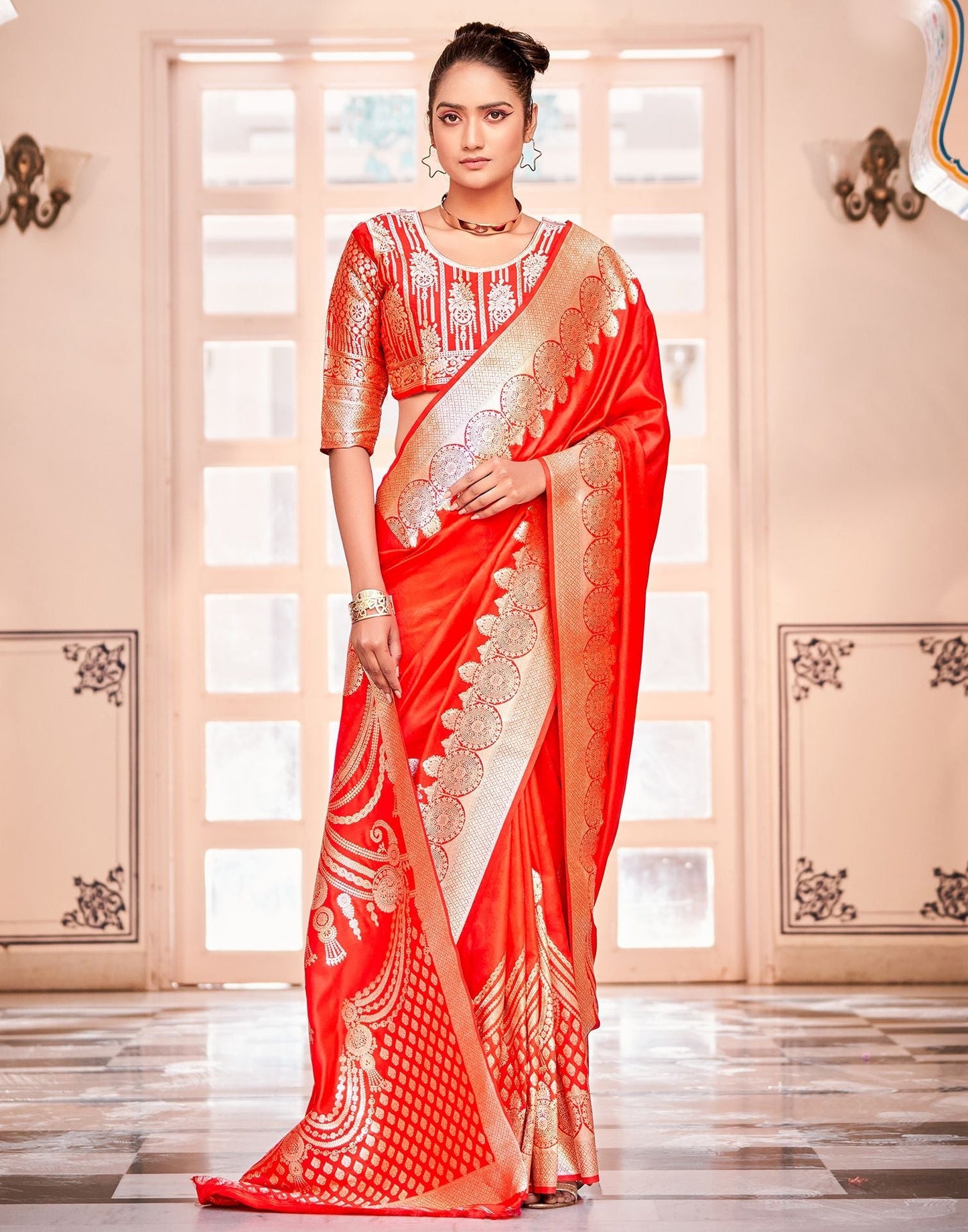 Red Silk Banarasi Saree | Leemboodi