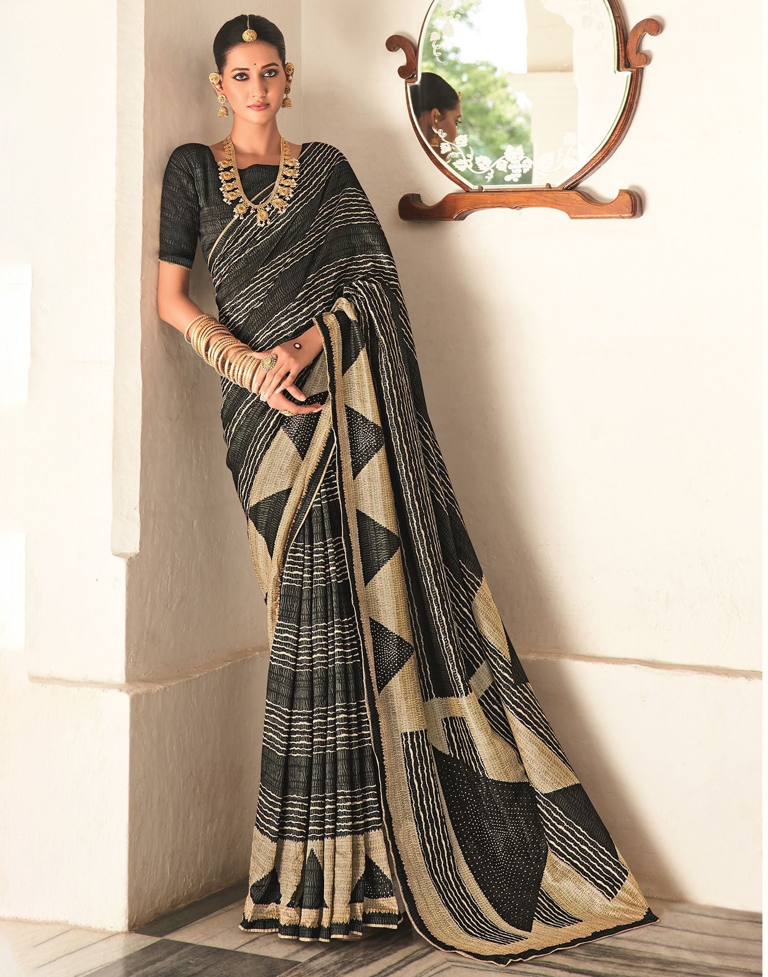 Black Silk Printed Saree | Leemboodi