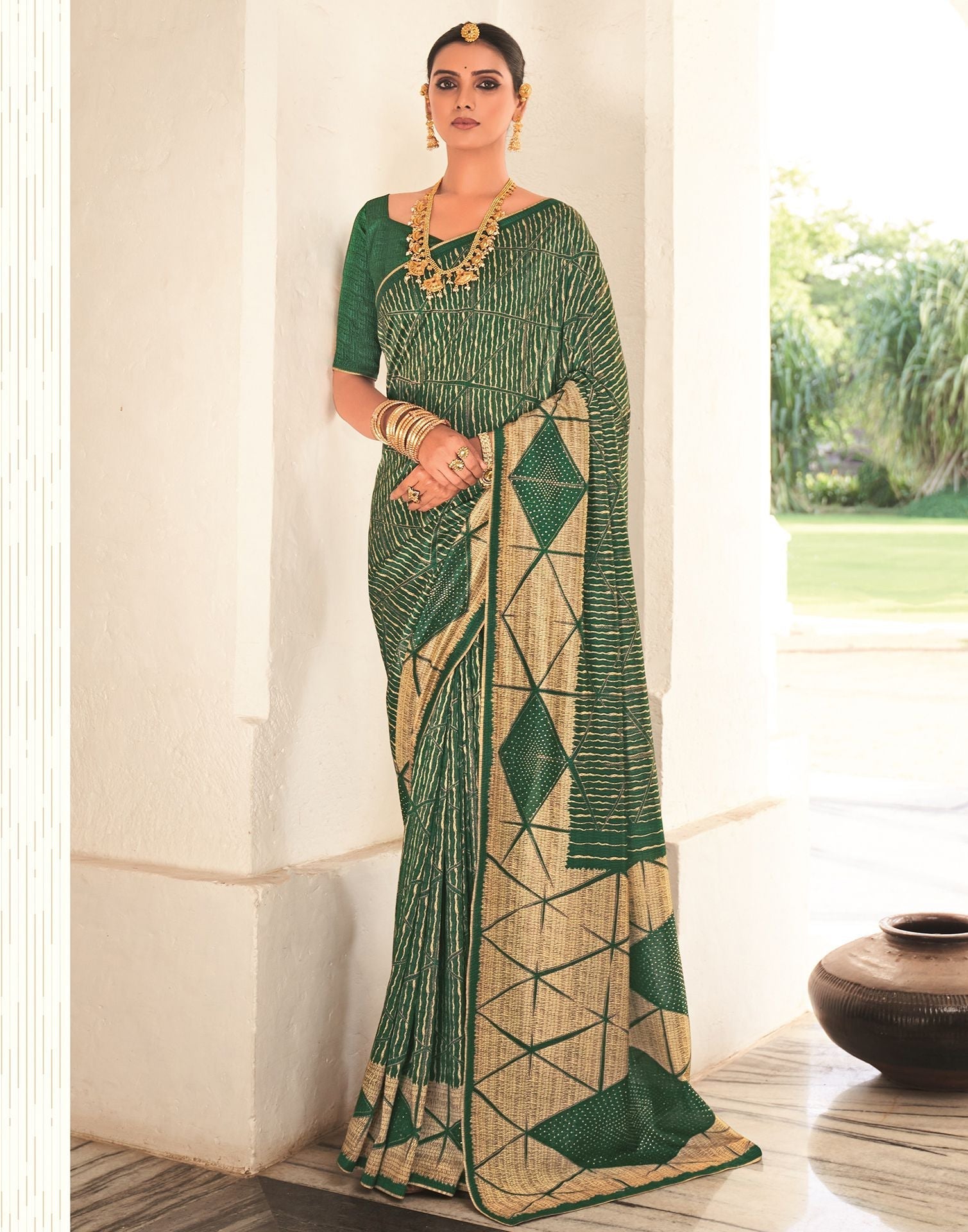 Green Silk Printed Saree | Leemboodi