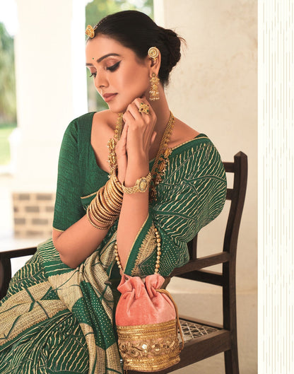 Green Silk Printed Saree | Leemboodi