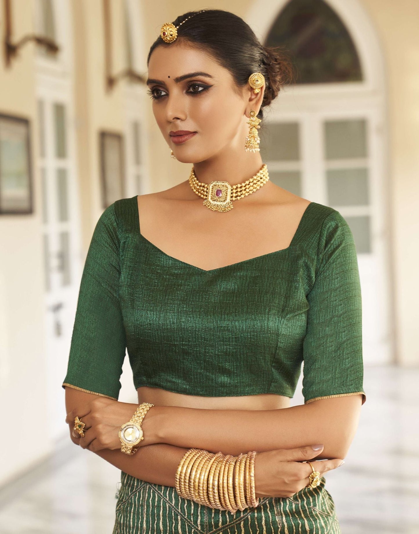 Green Silk Printed Saree | Leemboodi