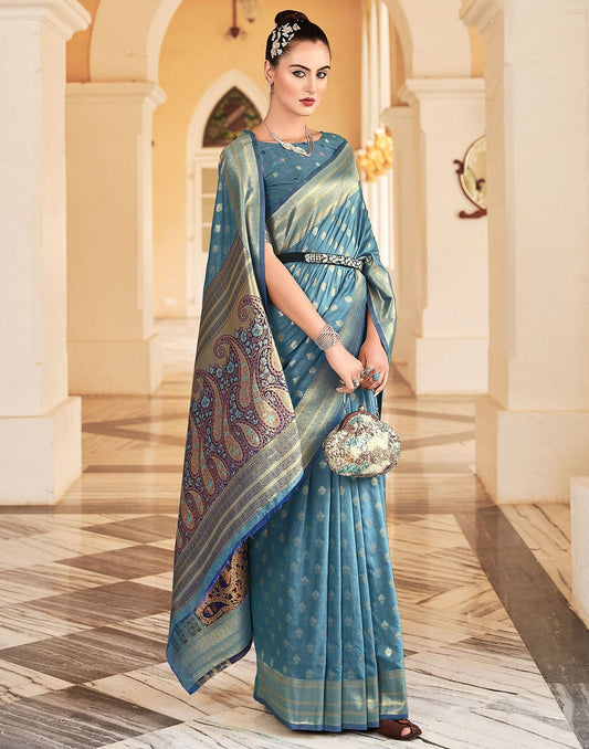 Light Blue Silk Banarasi Saree | Leemboodi