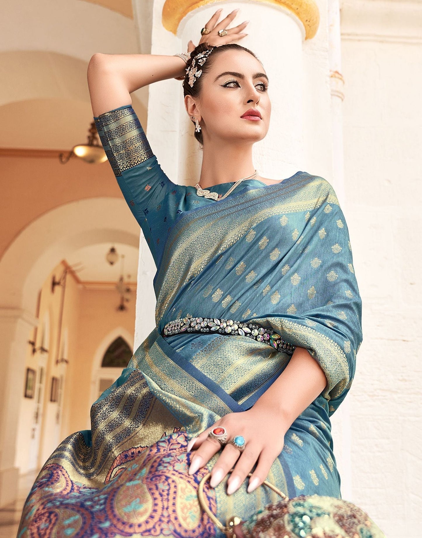 Light Blue Silk Banarasi Saree | Leemboodi