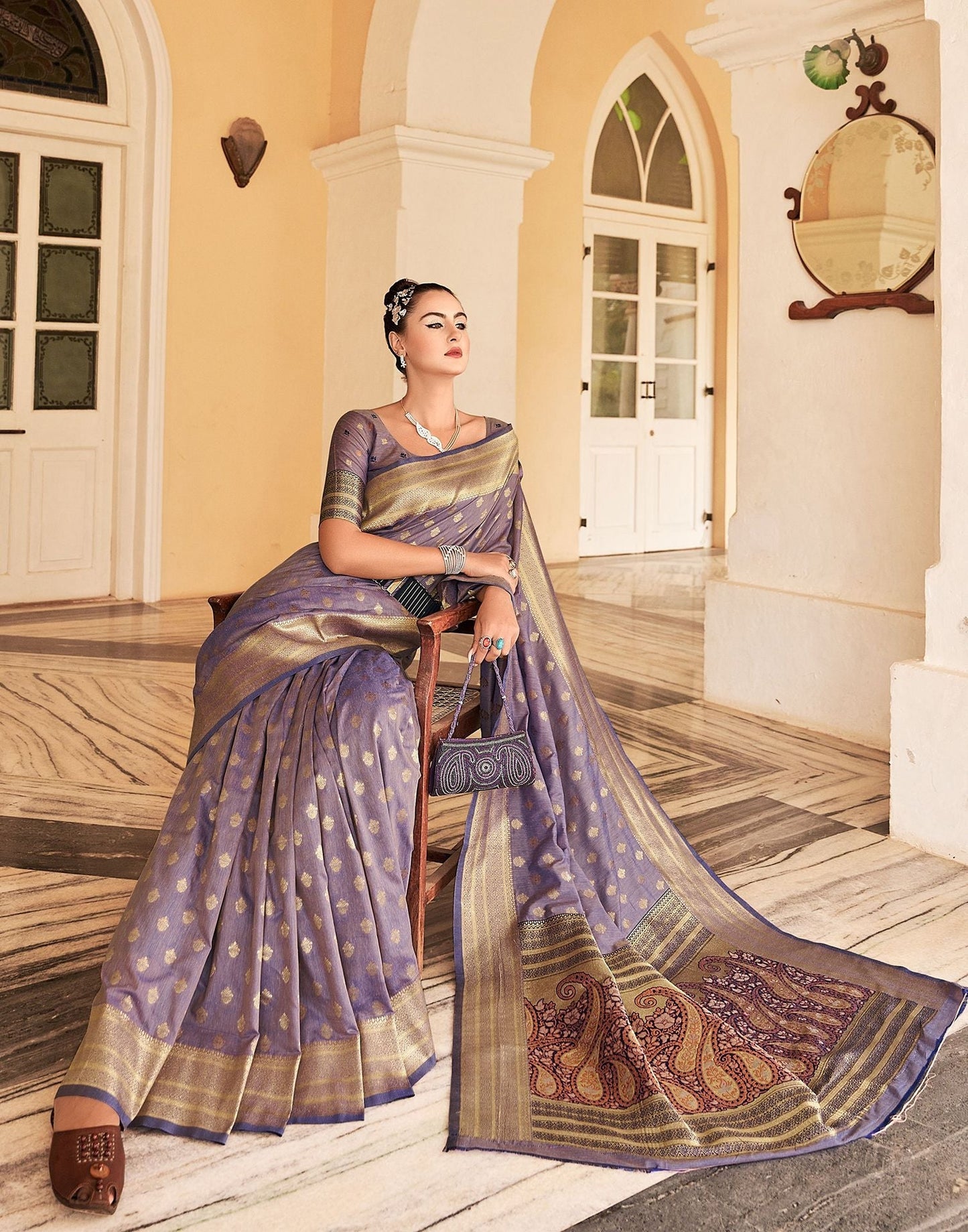 Light Purple Silk Banarasi Saree | Leemboodi