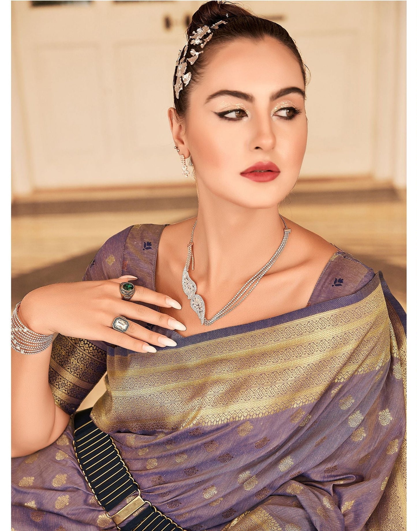 Light Purple Silk Banarasi Saree | Leemboodi