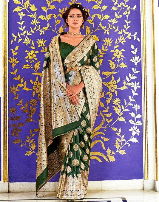 Dark Green Silk Banarasi Saree | Leemboodi