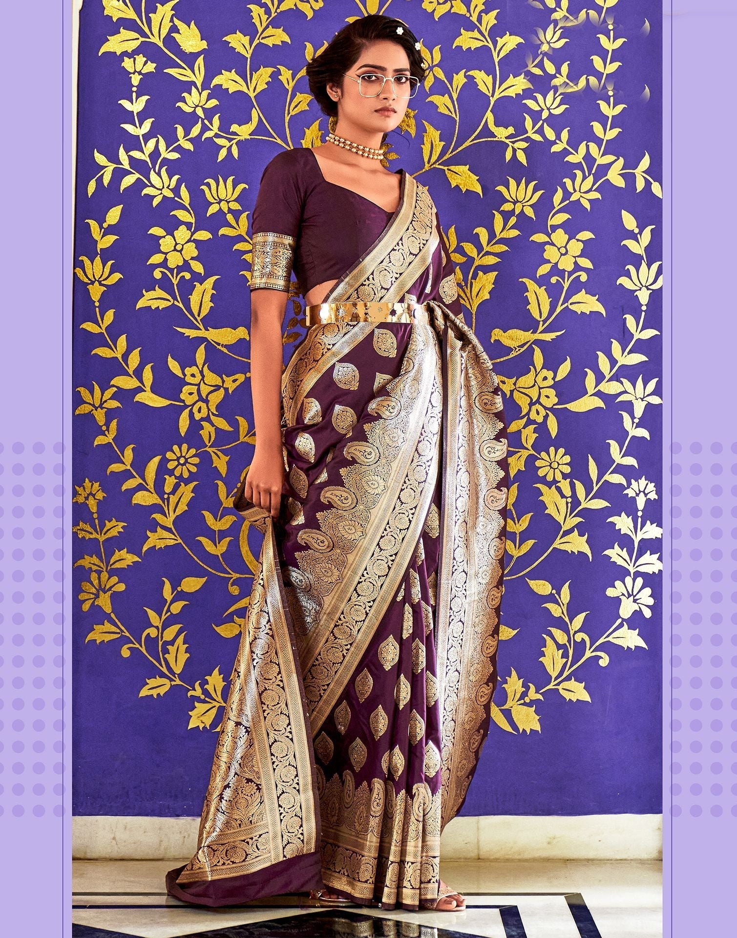 Wine Silk Banarasi Saree | Leemboodi