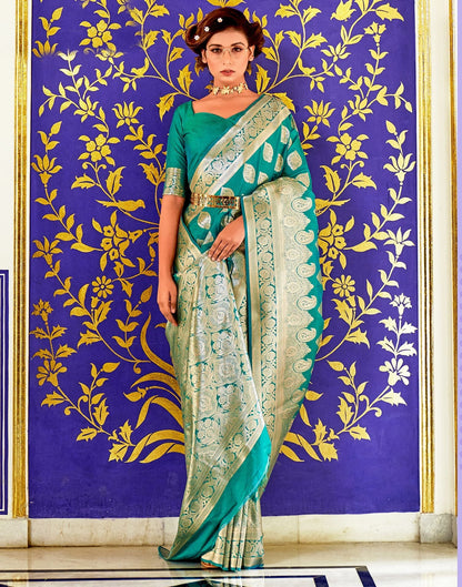 Turquoise Silk Banarasi Saree | Leemboodi