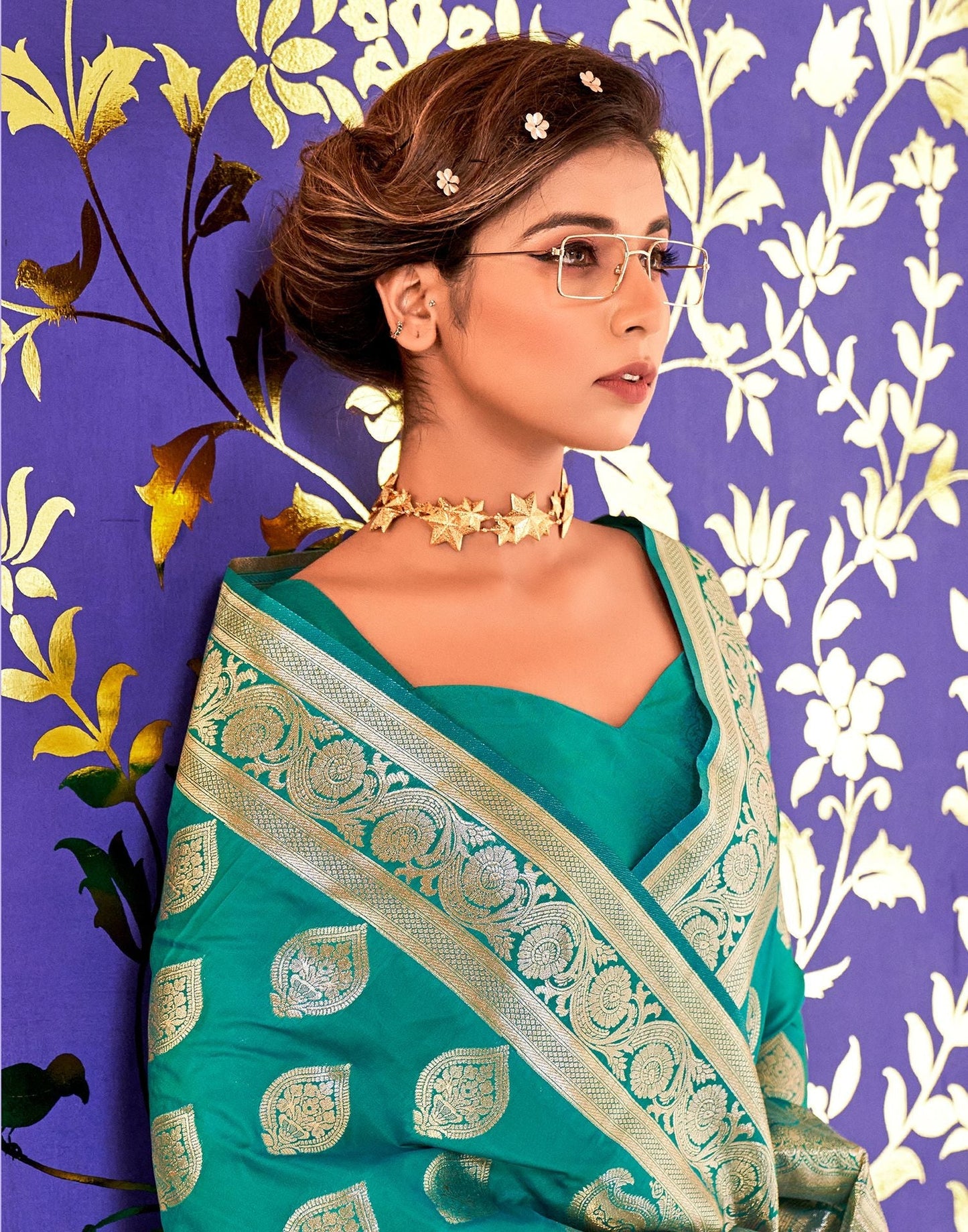 Turquoise Silk Banarasi Saree | Leemboodi