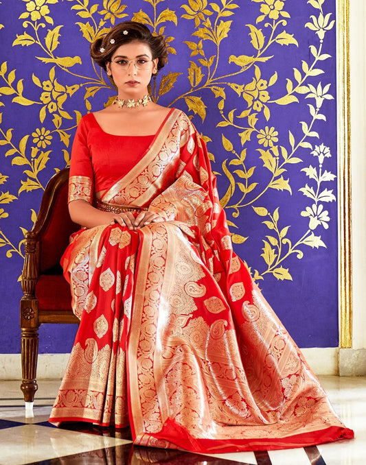 Red Silk Banarasi Saree | Leemboodi
