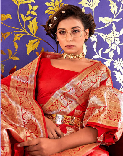 Red Silk Banarasi Saree | Leemboodi