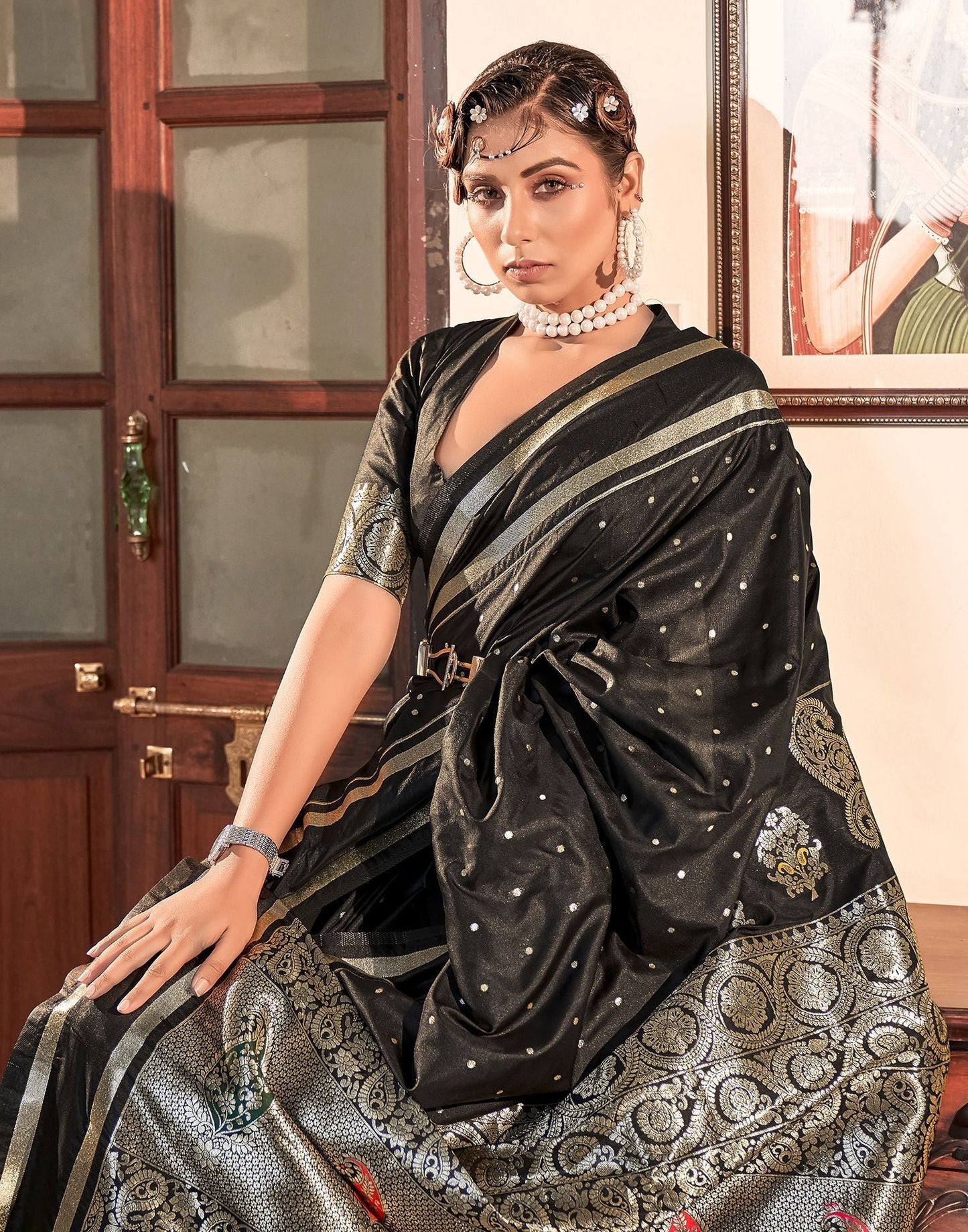 Black Silk Banarasi Saree | Leemboodi