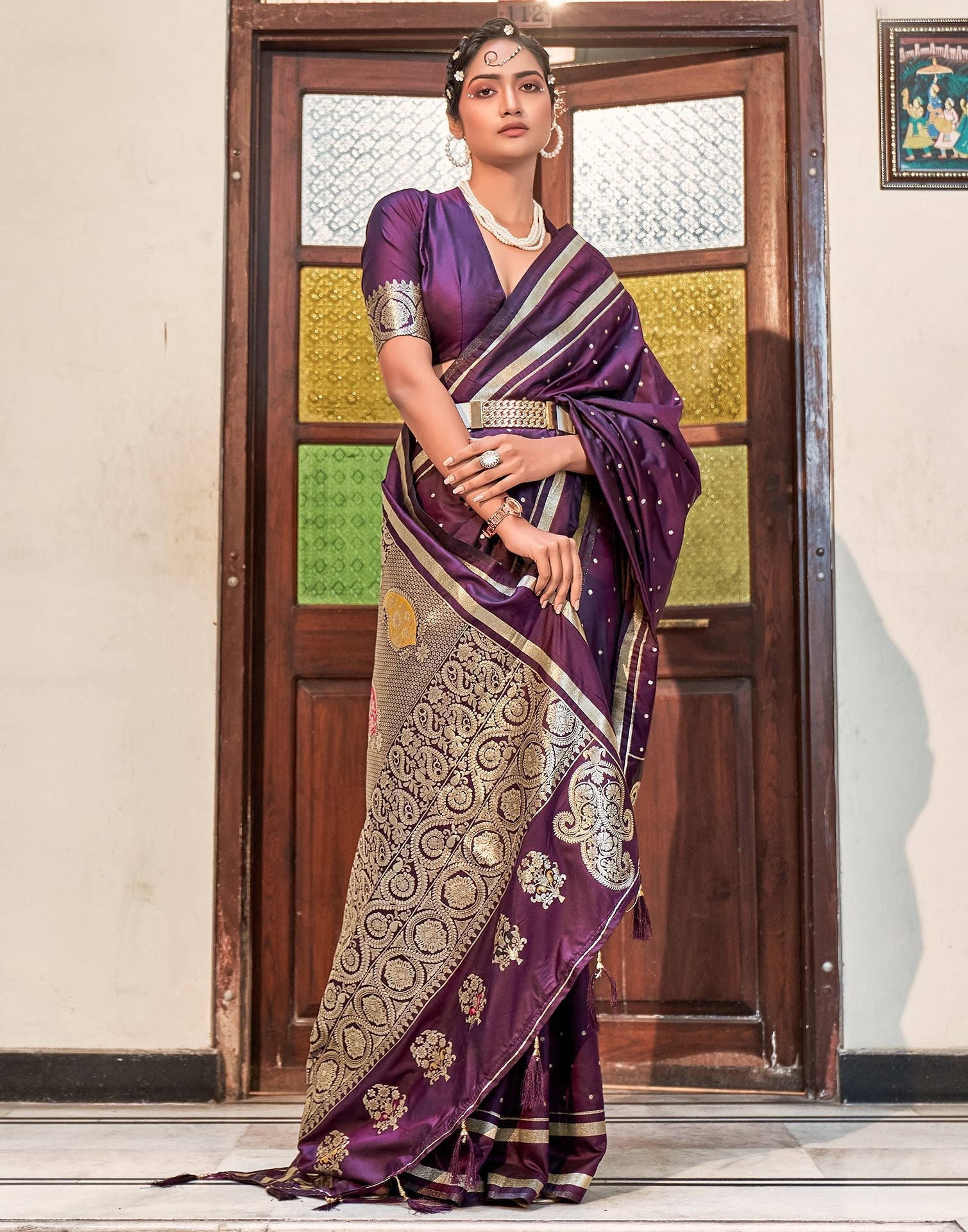 Wine Silk Banarasi Saree | Leemboodi