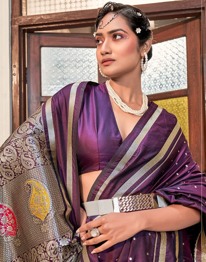 Wine Silk Banarasi Saree | Leemboodi