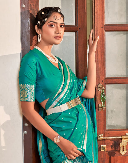 Turquoise Silk Banarasi Saree | Leemboodi