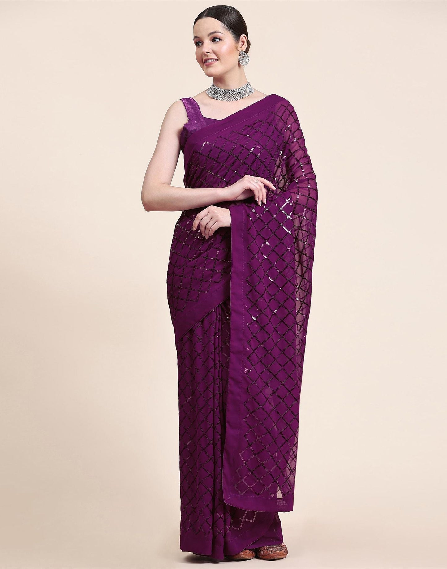 Magenta Sequence Saree | Sudathi