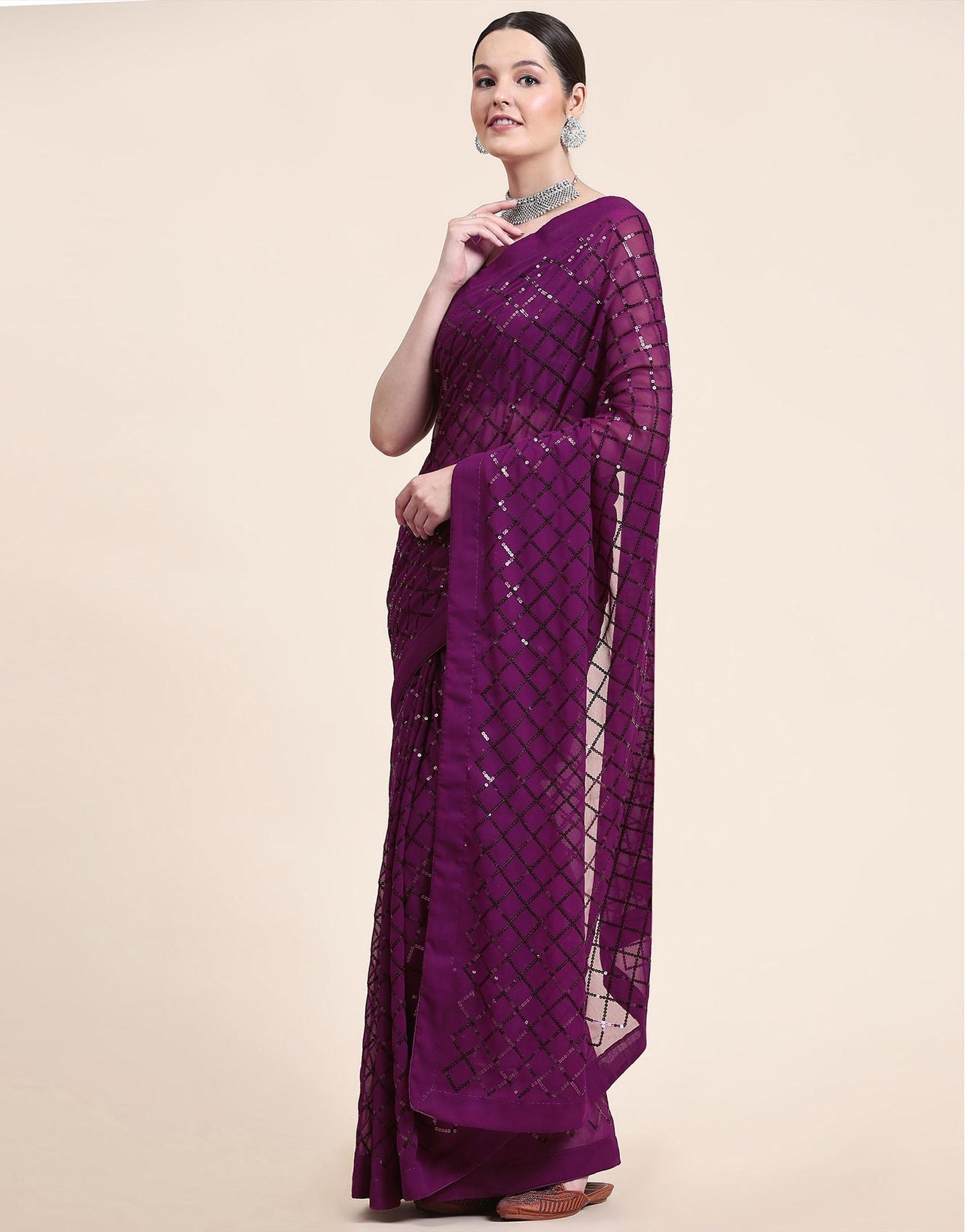 Magenta Sequence Saree | Sudathi