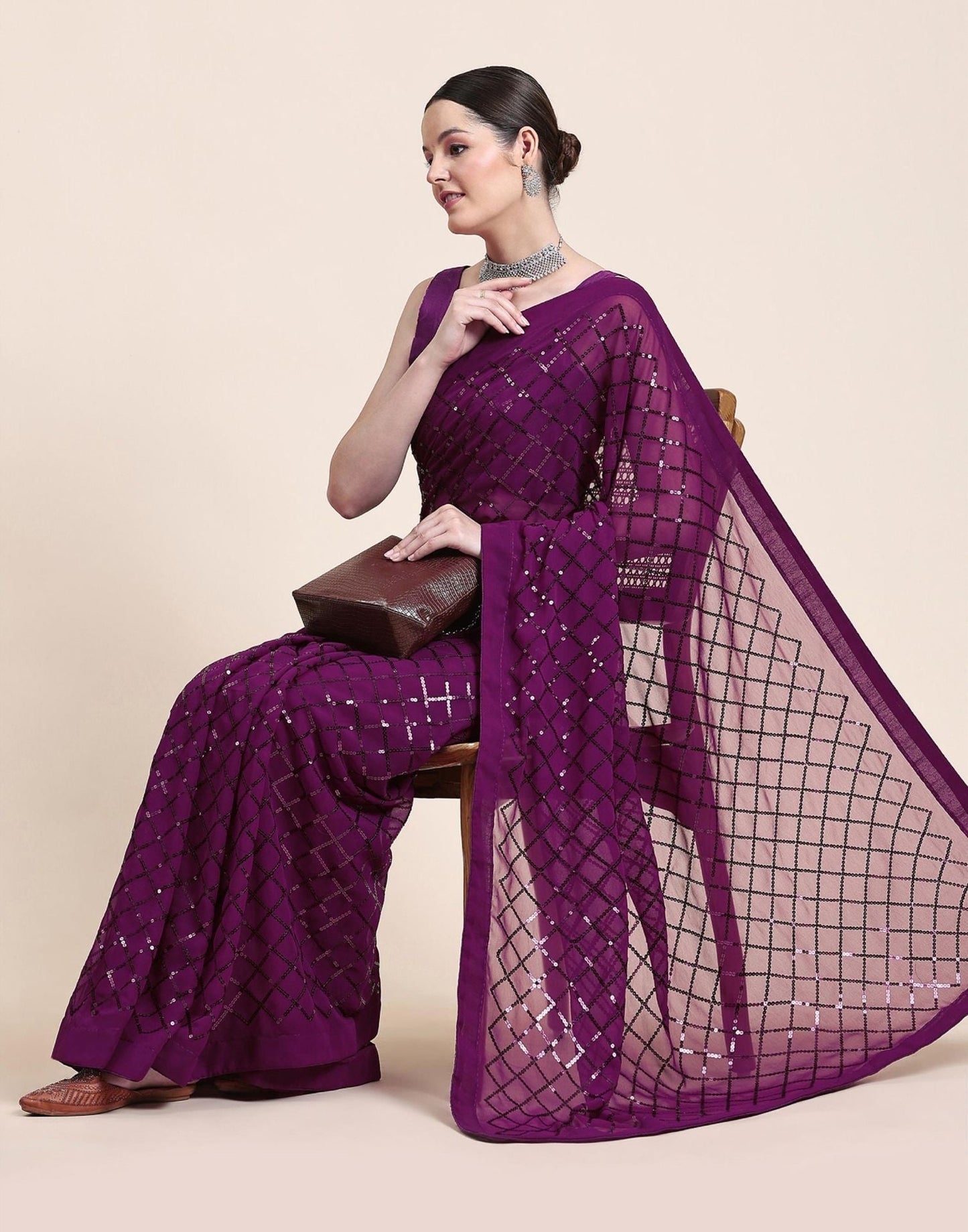 Magenta Sequence Saree | Sudathi
