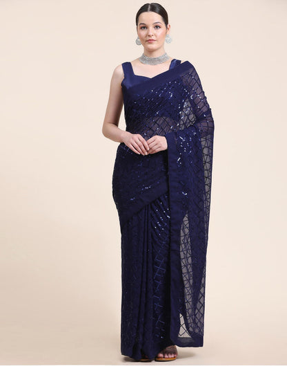 Navy Blue Sequence Saree | Sudathi