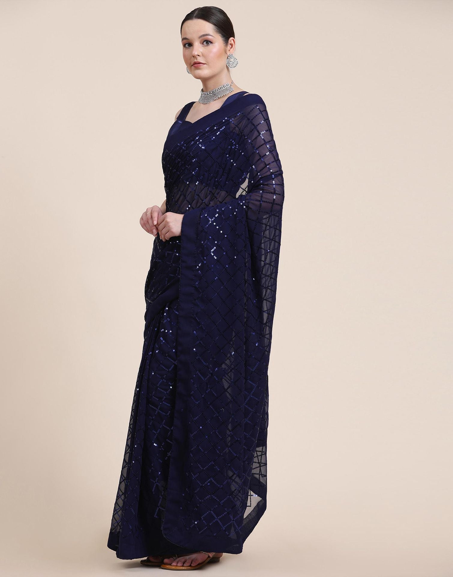 Navy Blue Sequence Saree | Sudathi