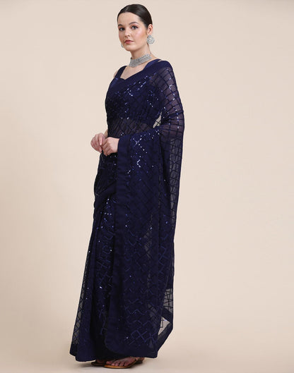 Navy Blue Sequence Saree | Sudathi