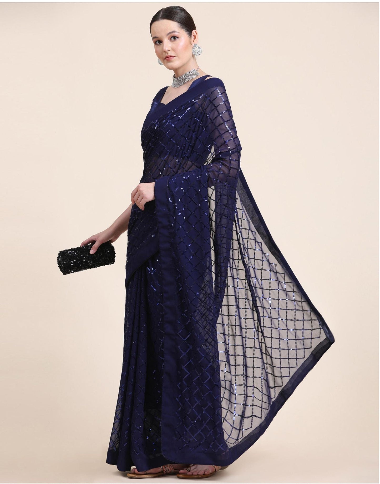 Navy Blue Sequence Saree | Sudathi