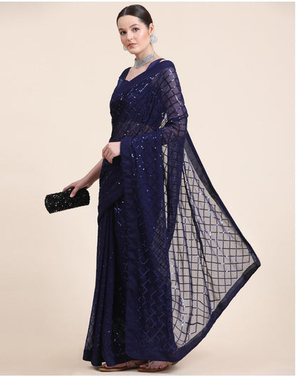 Navy Blue Sequence Saree | Sudathi