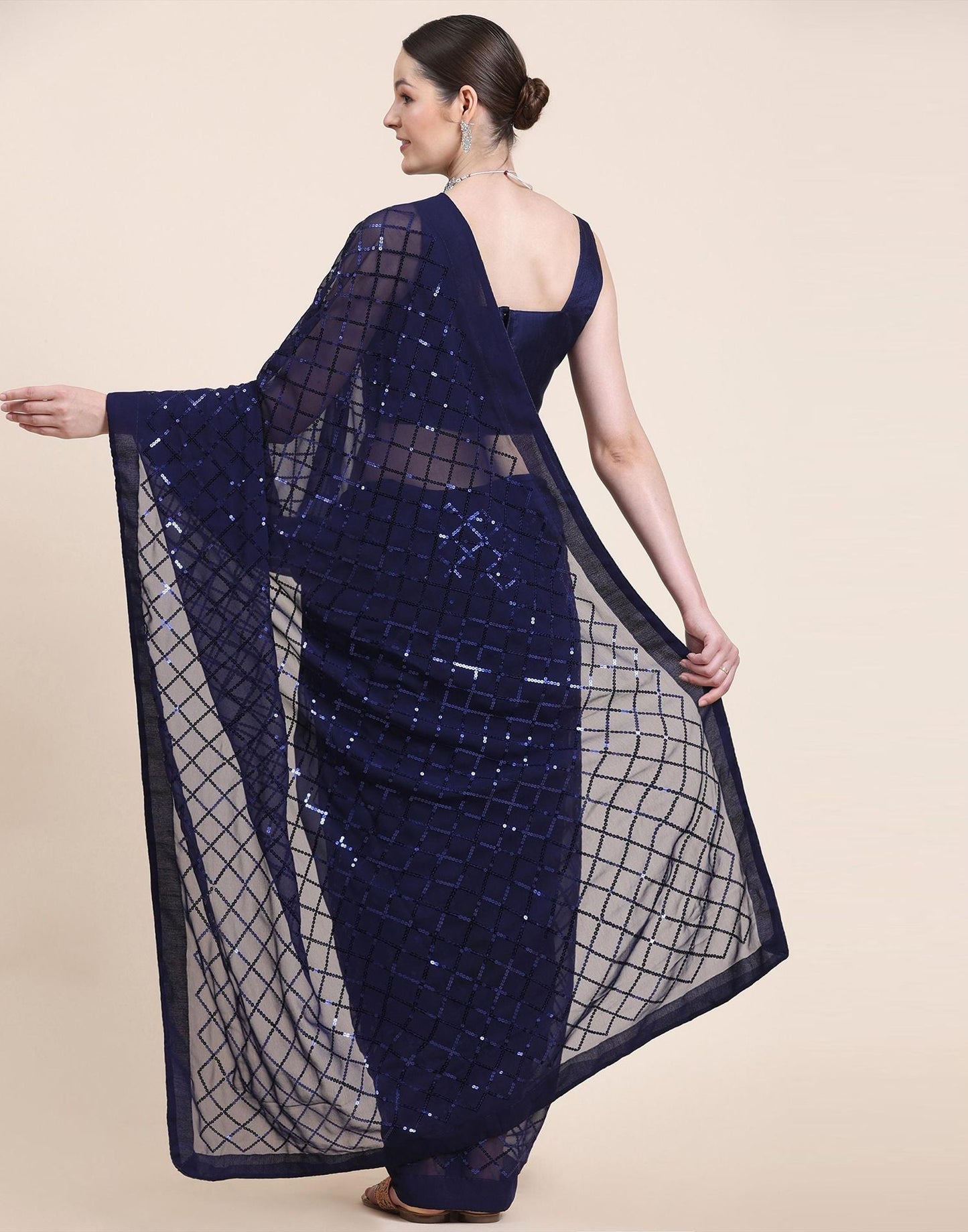 Navy Blue Sequence Saree | Sudathi