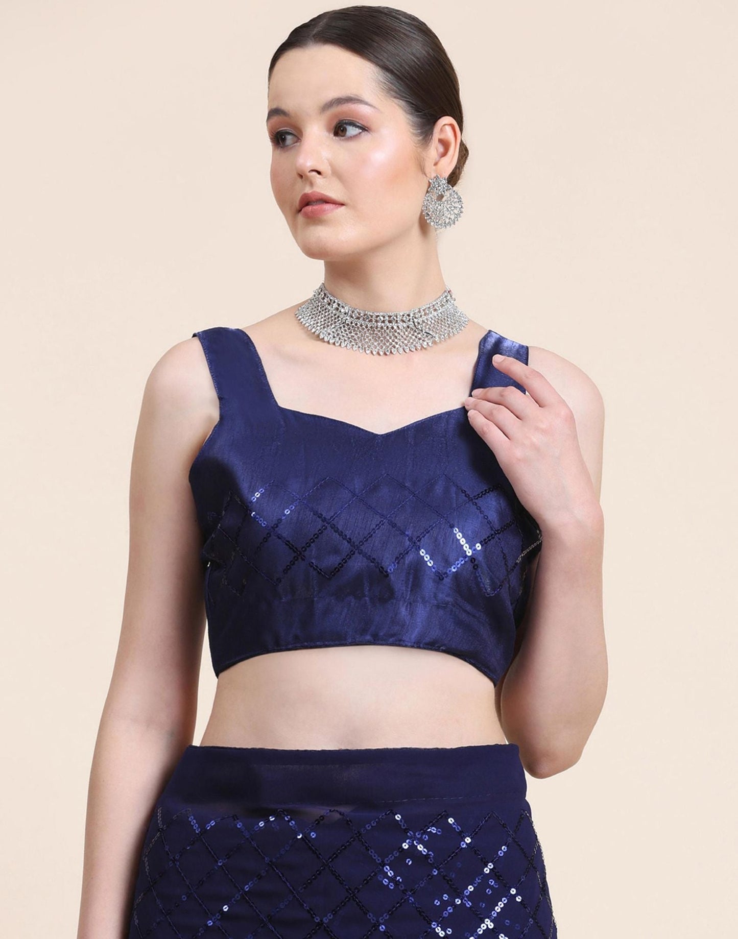 Navy Blue Sequence Saree | Sudathi