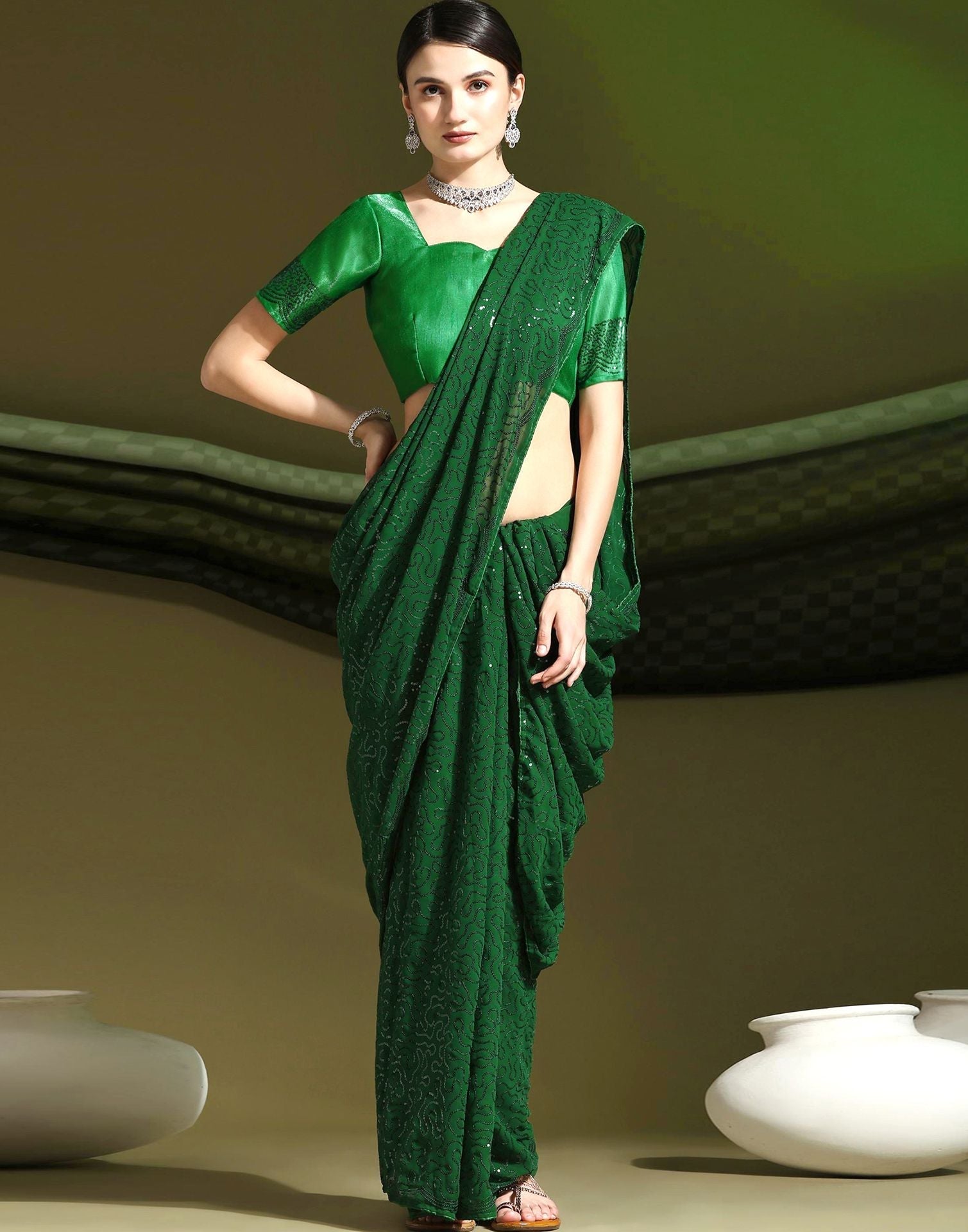 Green Sequence Saree | Sudathi