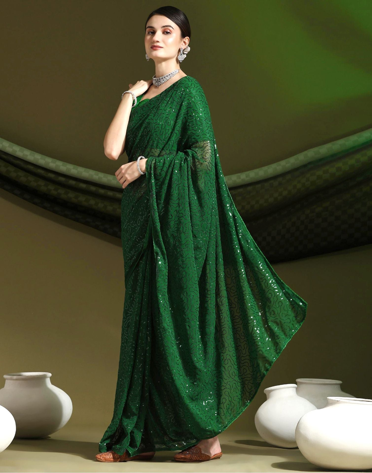 Green Sequence Saree | Sudathi