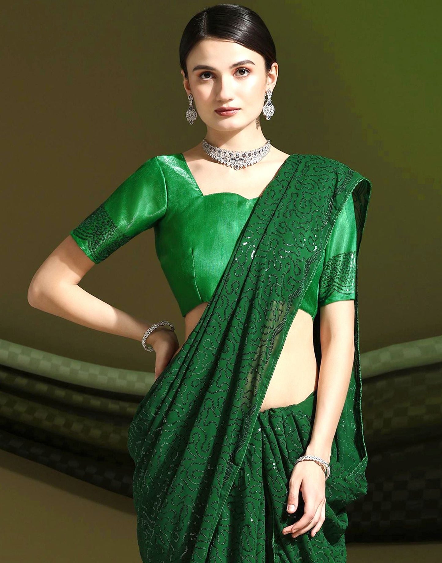 Green Sequence Saree | Sudathi