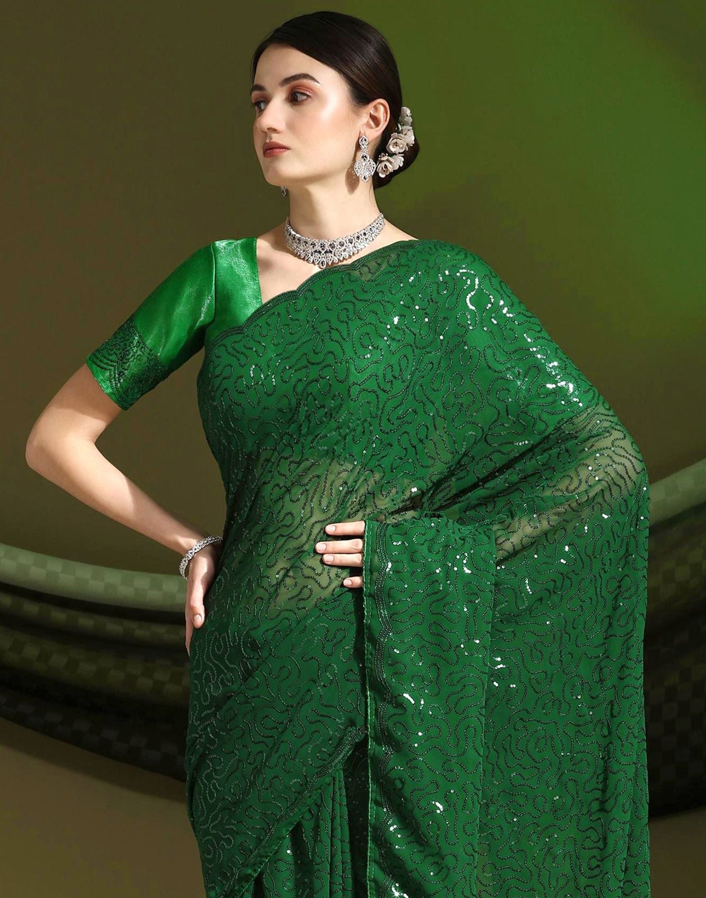 Green Sequence Saree | Sudathi