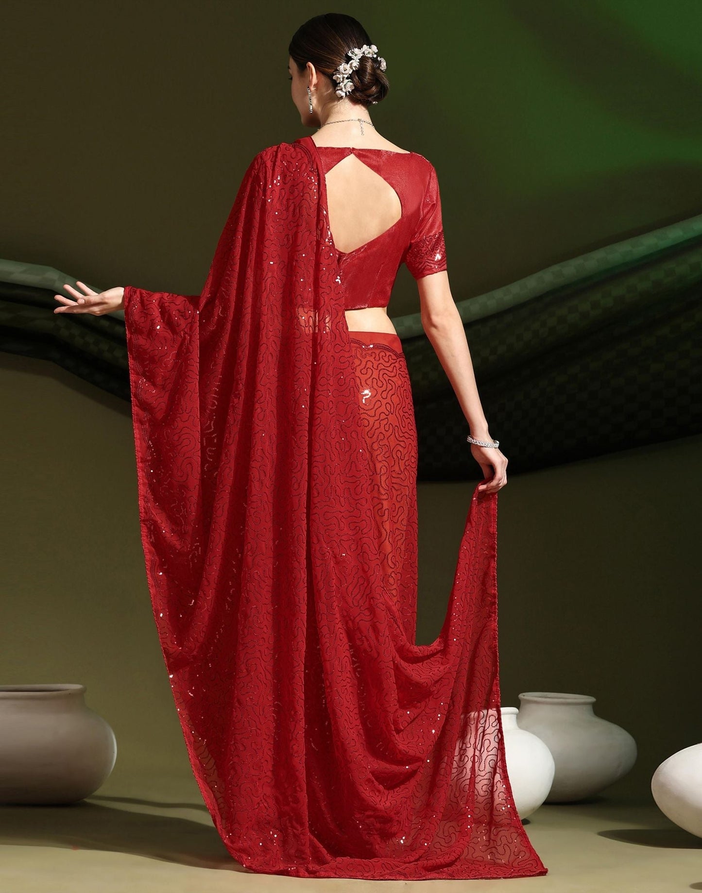 Red Sequence Saree | Sudathi