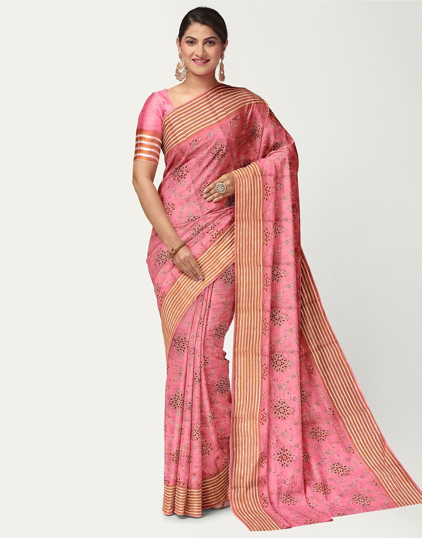 Light Pink Cotton Printed Saree | Sudathi