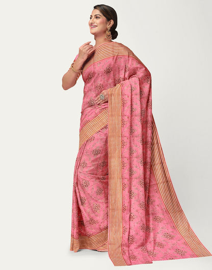 Light Pink Cotton Printed Saree | Sudathi