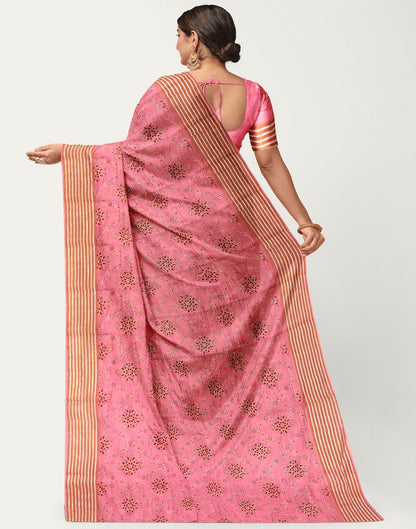 Light Pink Cotton Printed Saree | Sudathi