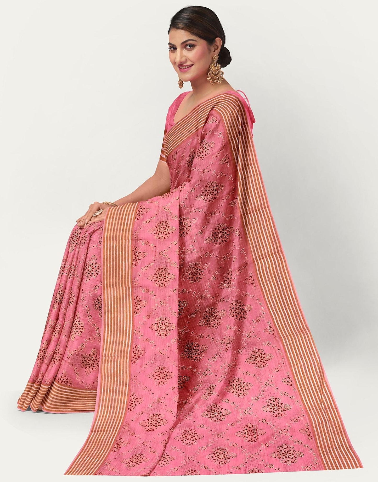 Light Pink Cotton Printed Saree | Sudathi