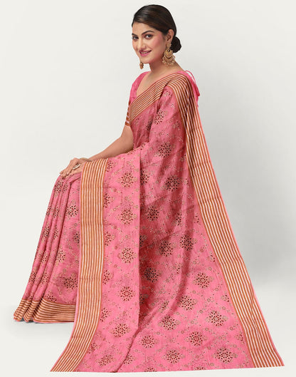 Light Pink Cotton Printed Saree | Sudathi