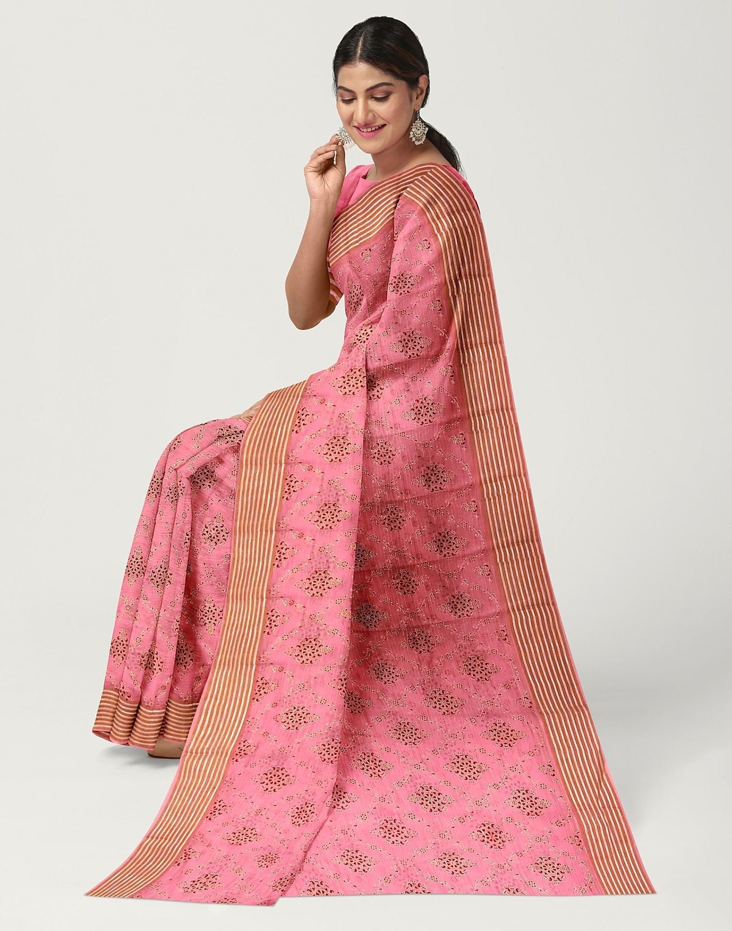 Light Pink Cotton Printed Saree | Sudathi