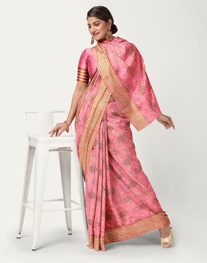 Light Pink Cotton Printed Saree | Sudathi