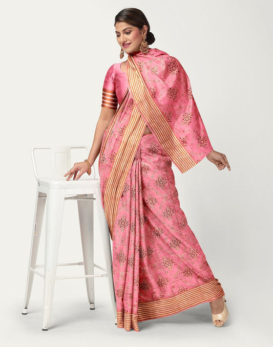 Light Pink Cotton Printed Saree | Sudathi