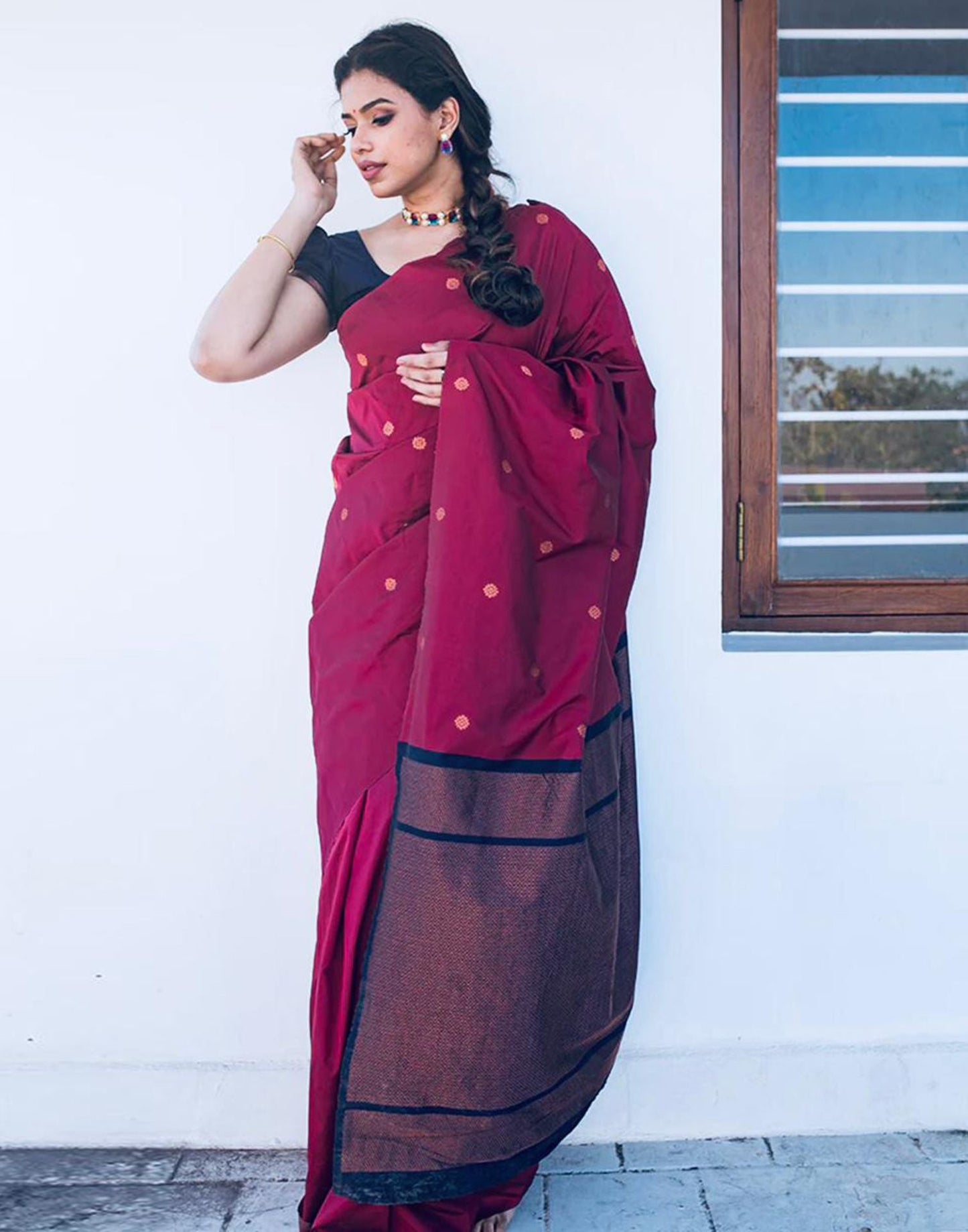 Magenta Silk Banarasi Saree | Sudathi