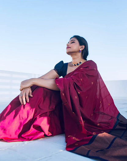 Magenta Silk Banarasi Saree | Sudathi